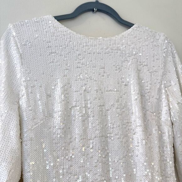 Dress The Population Emery Sequin Long Sleeve Dress in White Large NWT - Picture 5 of 11